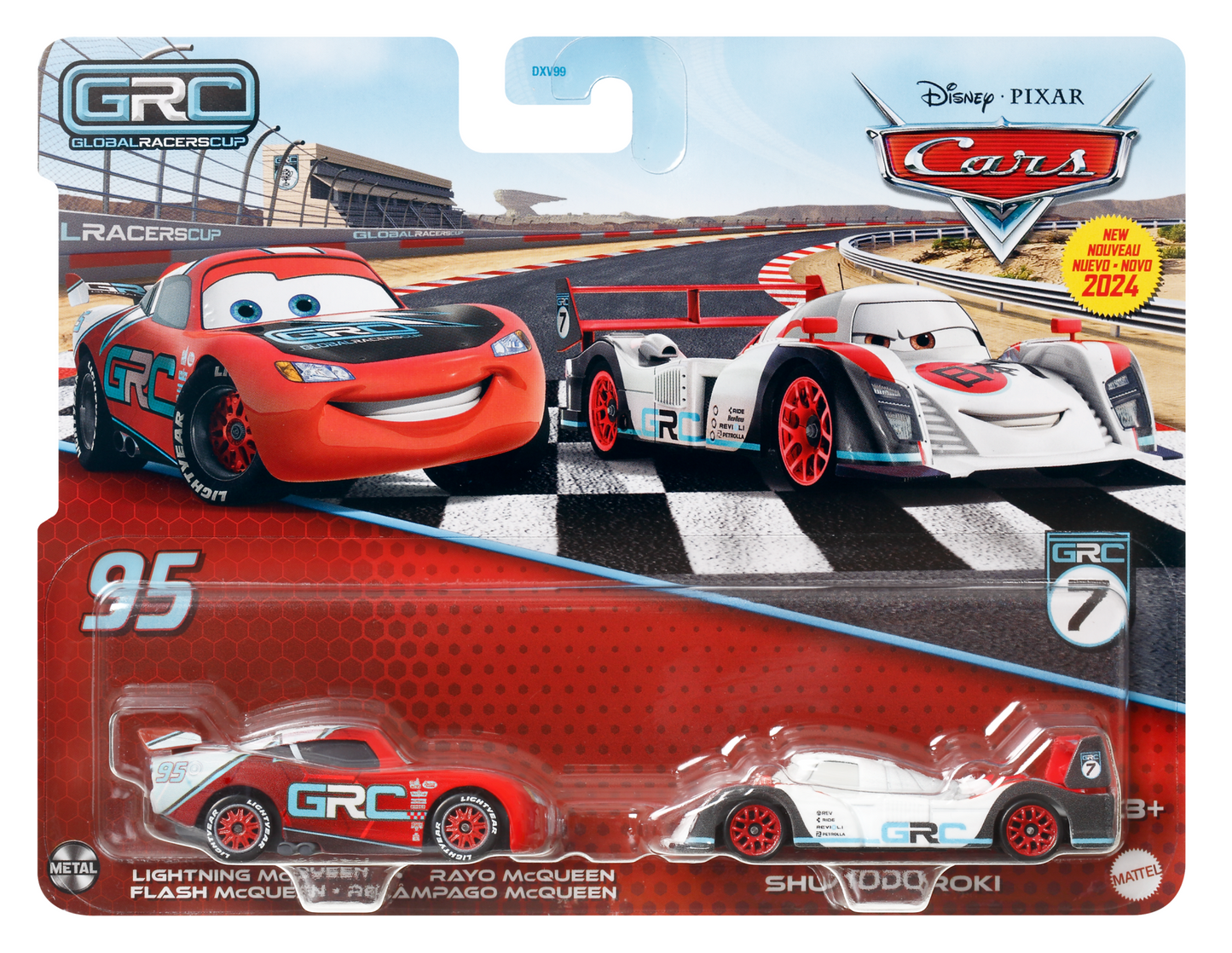 Carros da Disney e Pixar Diecast Veículo de Brinquedo Pacote de 2 Shu Todoroki GRC & Relâmpago Mcqueen GRC
