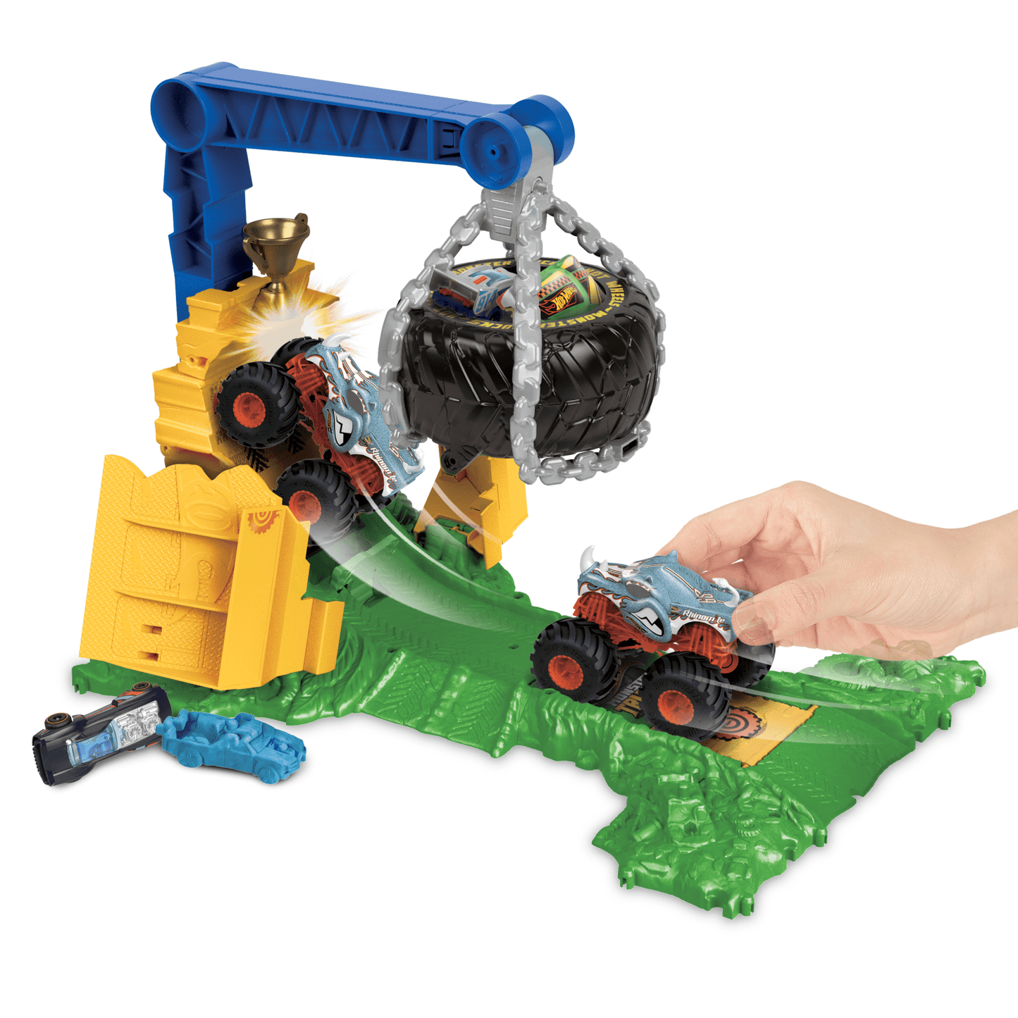 Hw  Monster Trucks  Coffret de Jeu  Défi à Plein Gaz Rhinomite