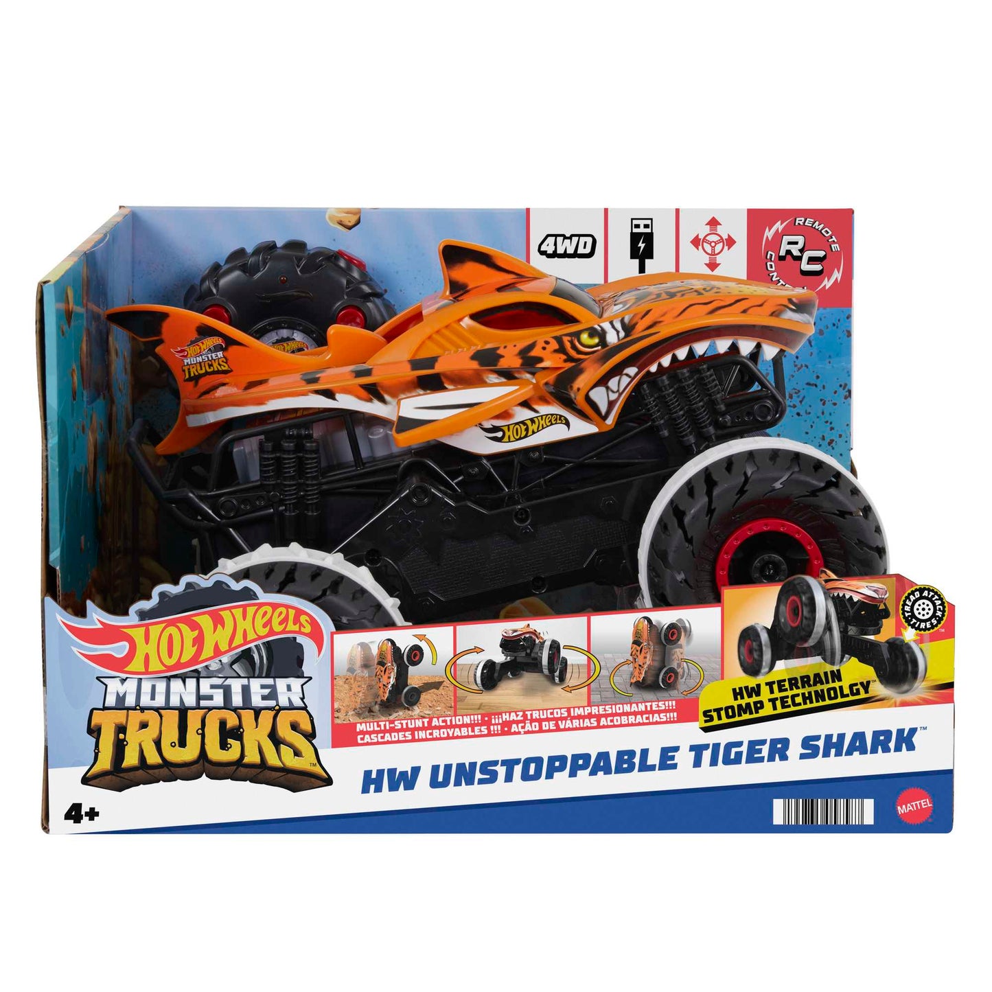Hot Wheels Monster Trucks Vehículo a Control Remoto Tiger Shark Escala 1:15