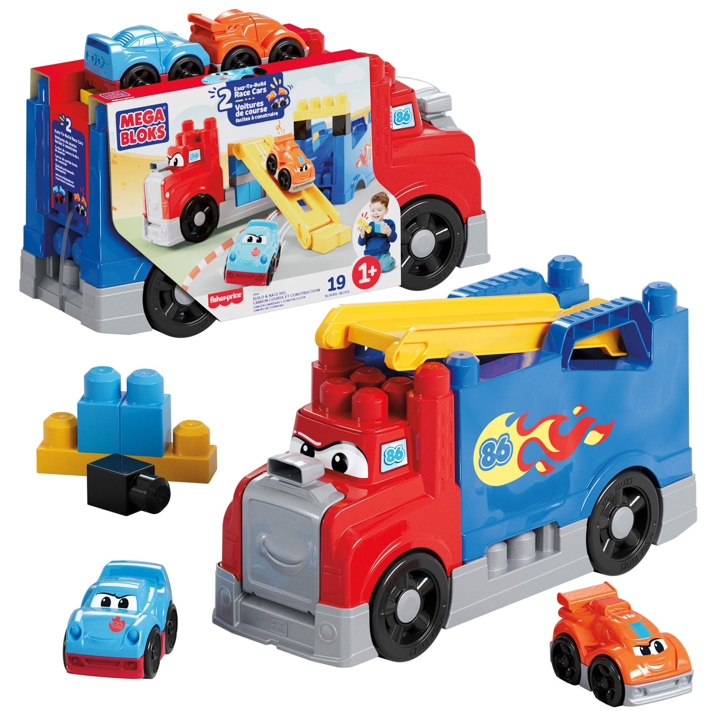 Mega Bloks-Camion Course et Construction-Coffret Avec 19Pièces