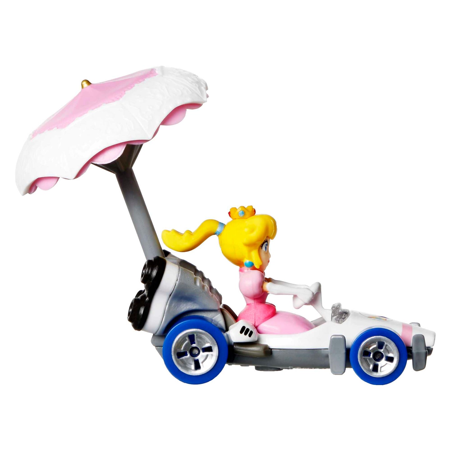 Hot Wheels Mario Kart Veículo de Brinquedo Princesa Peach B-Dasher com Peach guarda-sol