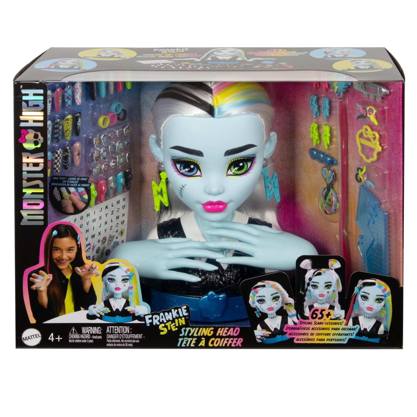 Monster High  Tête à Coiffer de Poupée Frankie Stein, 65+ Accessoires