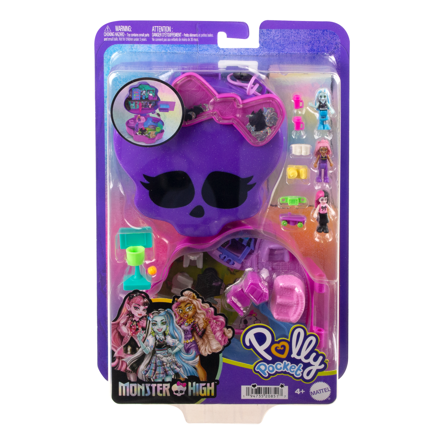 Polly Pocket  Monster High  Coffret Avec 3Micro-Poupées et 10Acc.