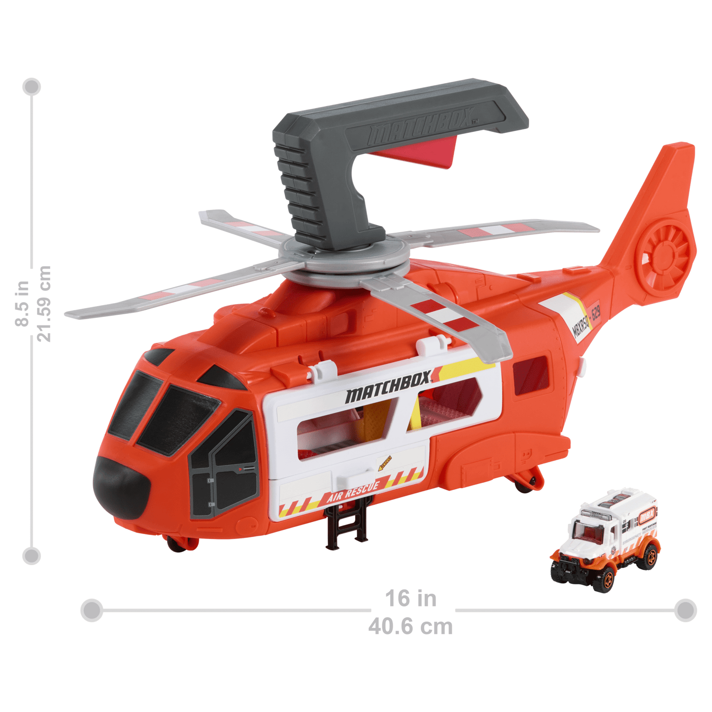 Matchbox Action Drivers Rescue Helicopter,16-in Large-Scale Helicopter With 1:64 Scale Die-Cast Toy Ambulance