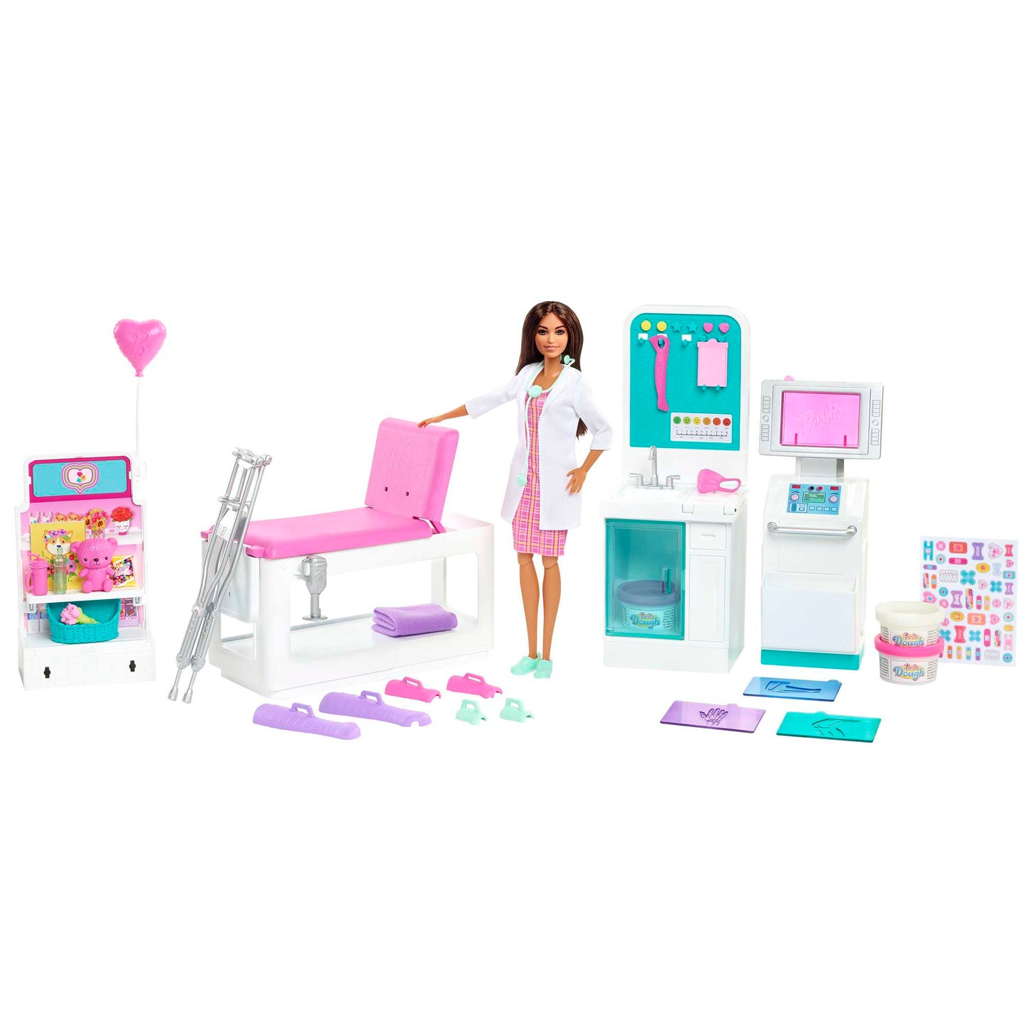 Barbie Fast Cast Clinic Playset With Brunette Barbie Doctor Doll, 4 Play Areas, 30+ Play Pieces