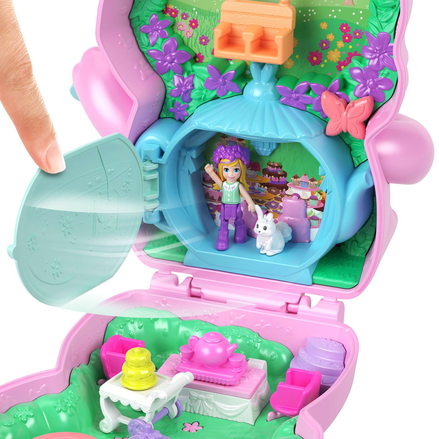 Polly Pocket Coffret Lapin Heure du Thé, Micro-Poupée, Lapins, Acc.