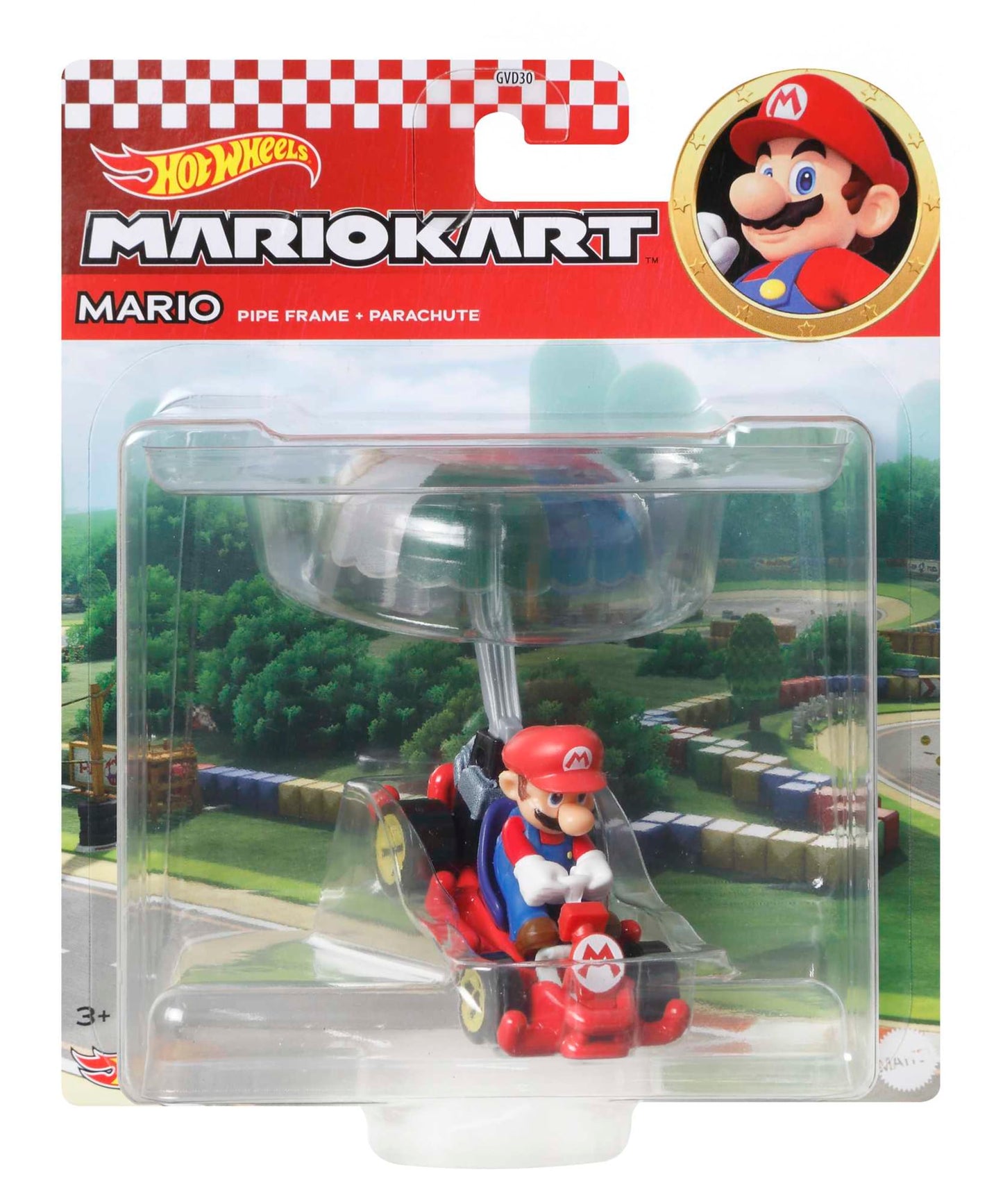 Hot Wheels Mario Kart Vehículo de Juguete Mario Pipe Frame con Paracaídas