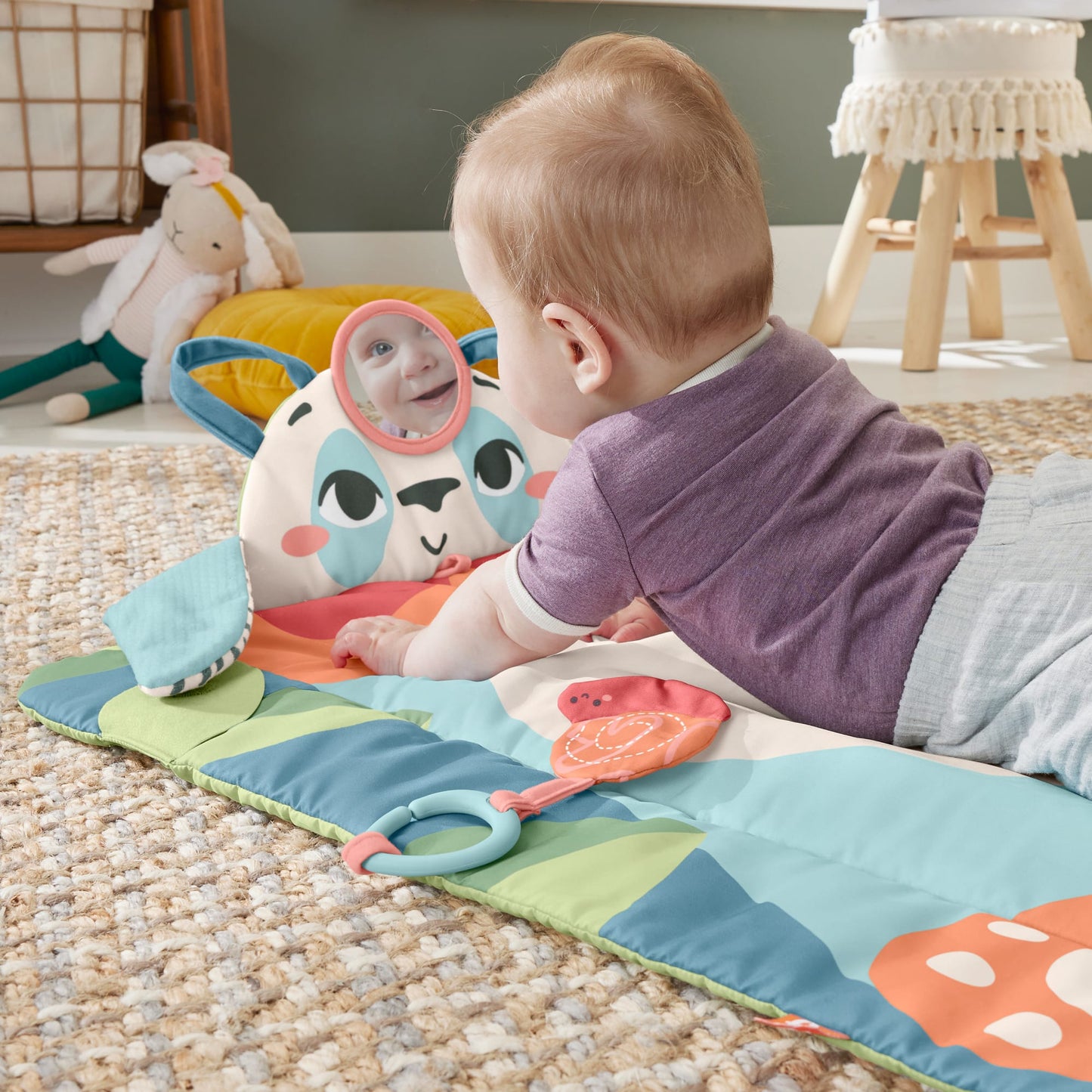 Fisher-Price  Planet Friends  Tapis D’Éveil Panda à Rouler, 2Jouets