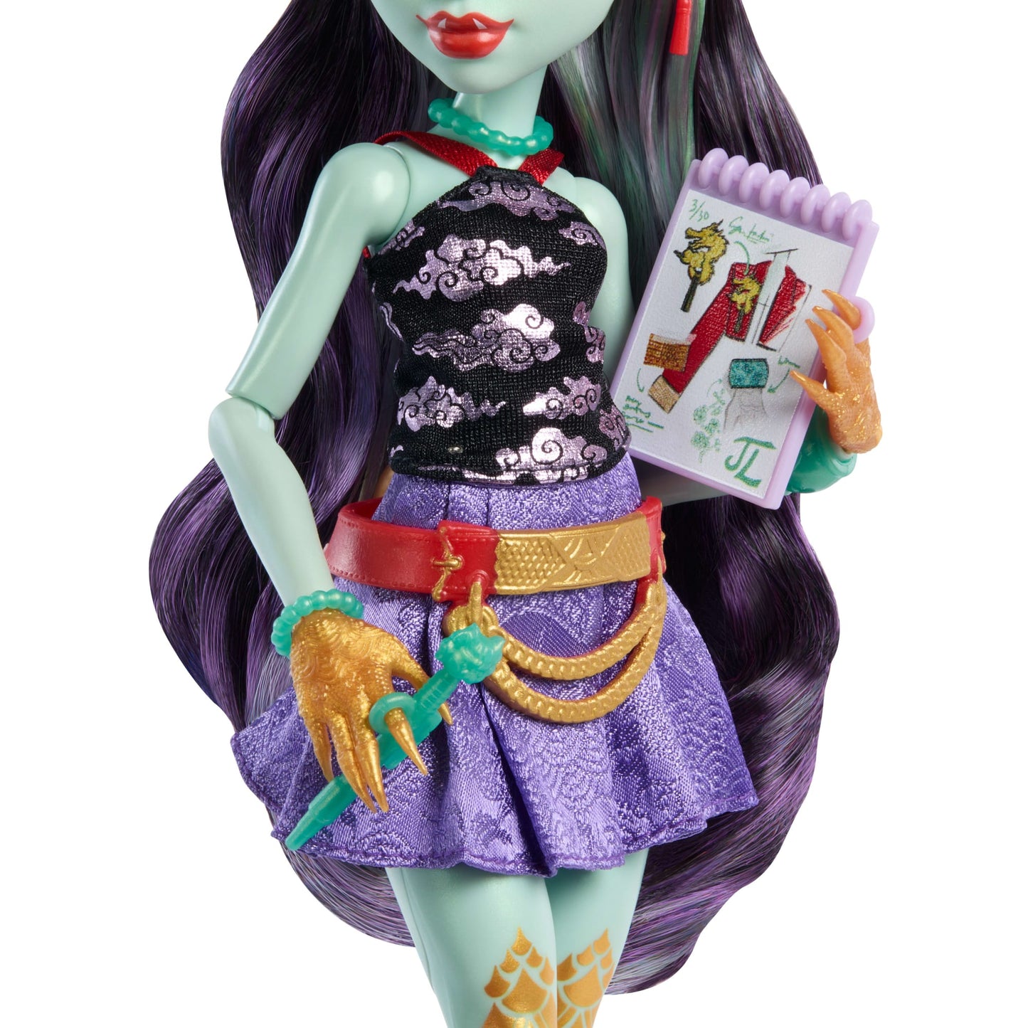 Monster High Jinafire Long Fashion Doll With Pet Dog Cloudy “Yun Yun” And 7 Accessories
