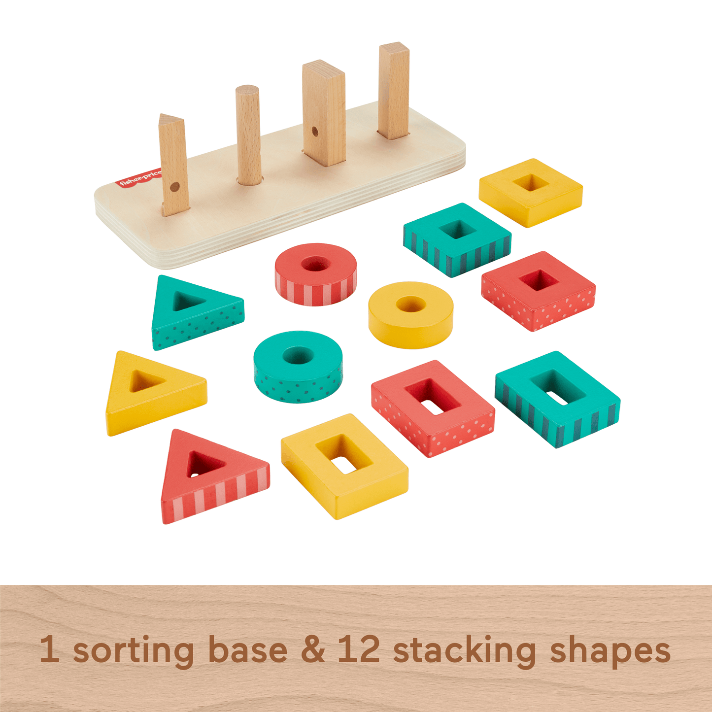 Fisher-Price Wooden Shape Stacker Toddler Sorting Toy, 13 Wood Pieces