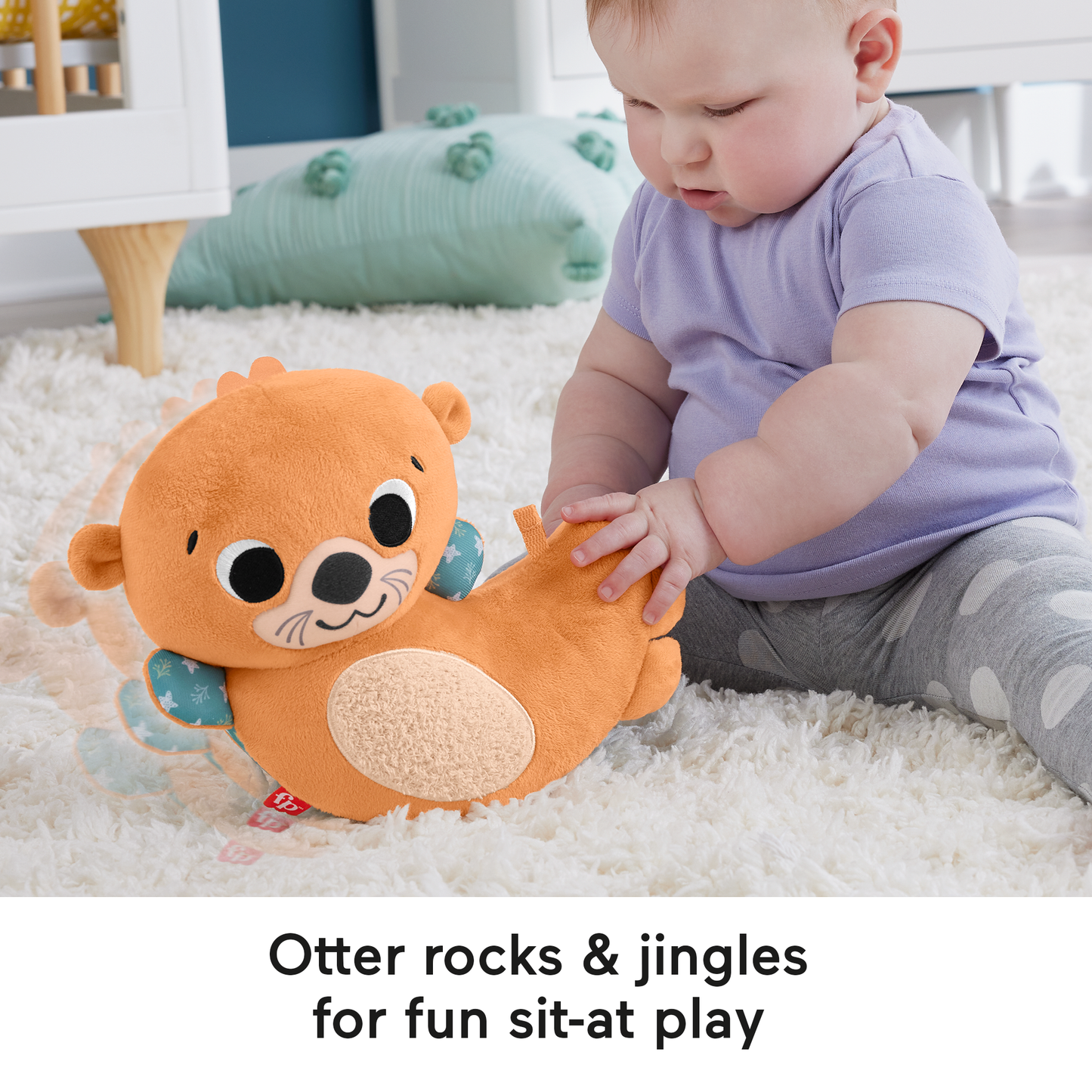 Fisher-Price 2-In-1 Rockin’ Tummy Time Otter Plush Toy With Soft Book For Newborn Sensory Play
