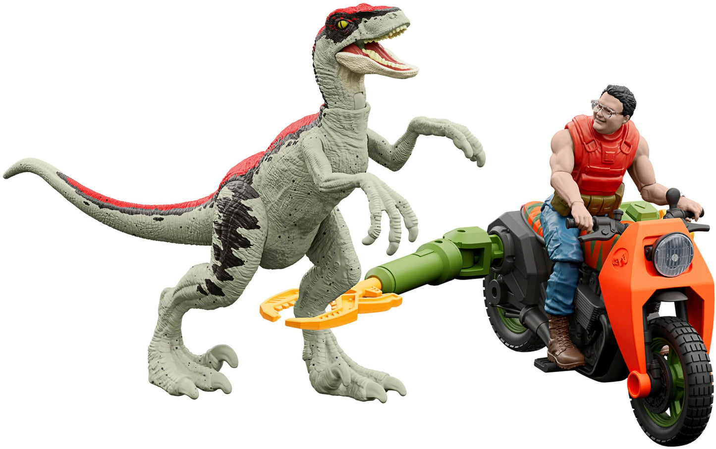 Jurassic Park ’93 Classic Dennis Nedry Action Figure, Motorcycle & Dinosaur Toy Set, 3.75-in Scale