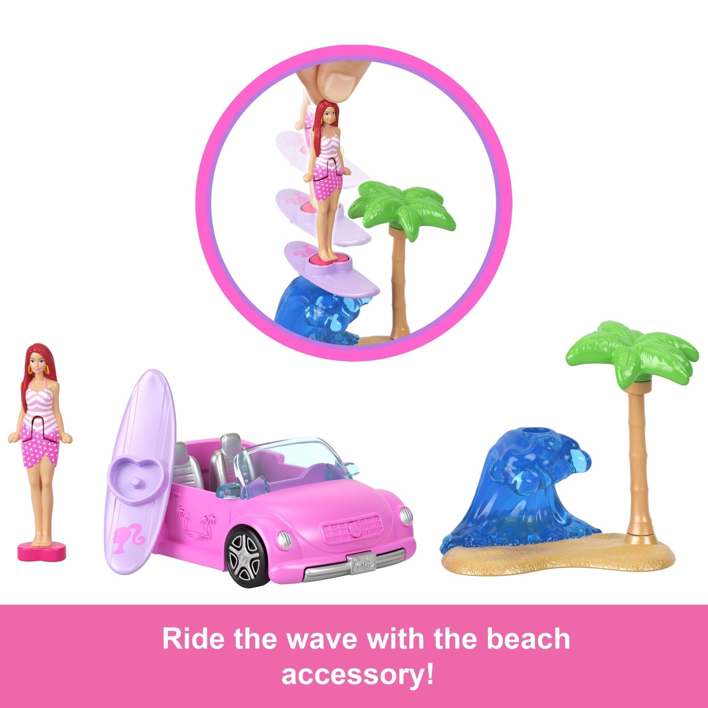 Barbie Mini Barbieland Doll & Vehicle Set With 1.5-inch Doll & Beach Convertible With Color-Change