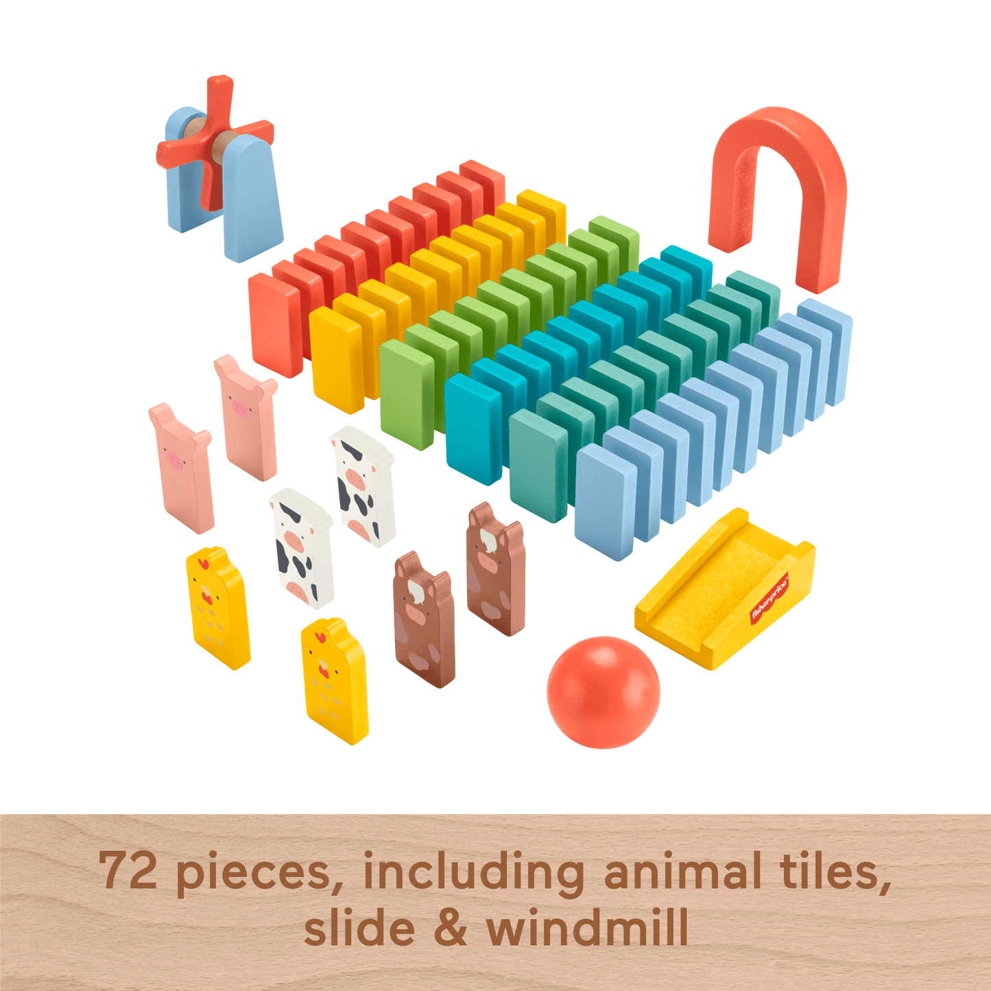 Fisher-Price Wooden Domino Run Playset, Preschool Building Game, 72 Wood Pieces