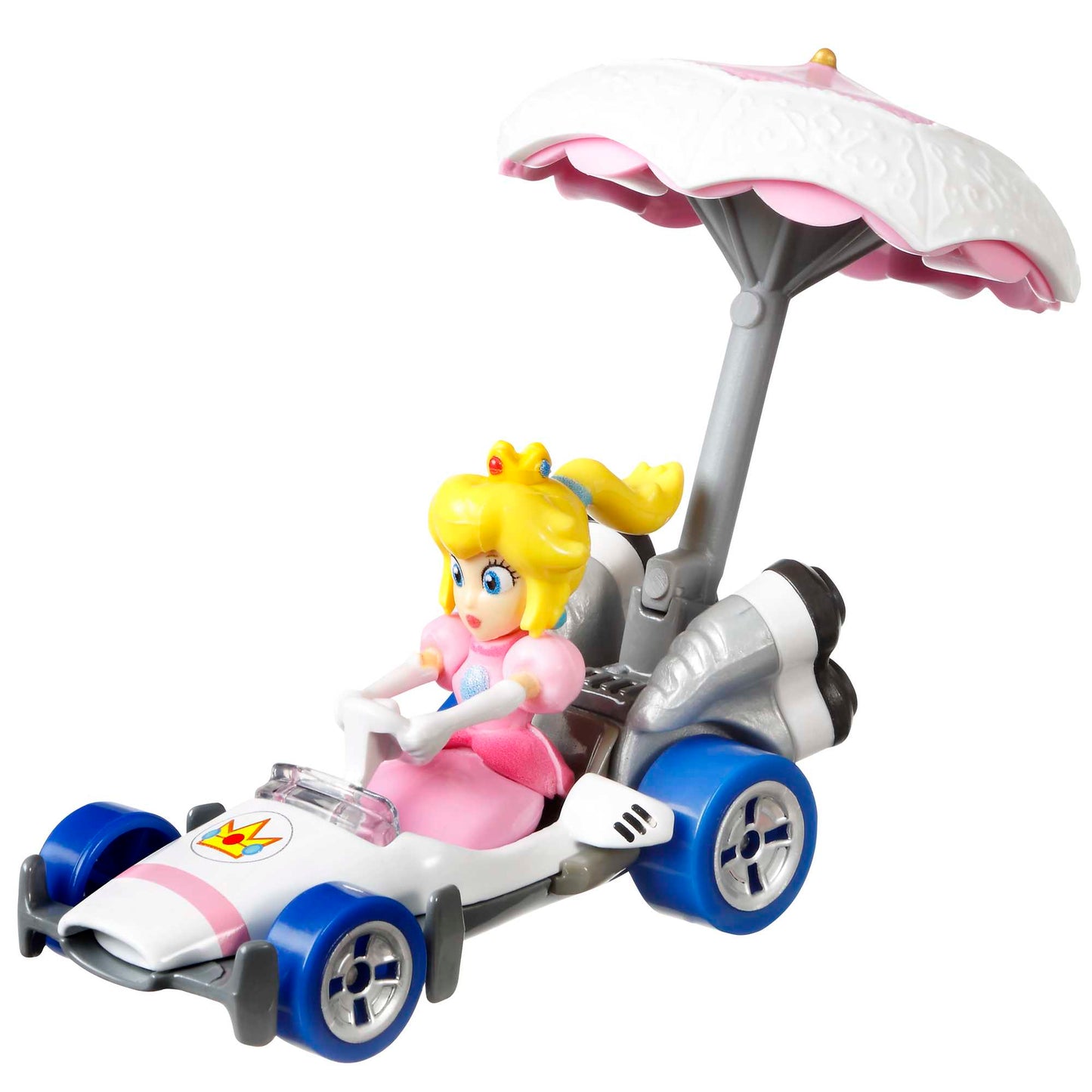 Hot Wheels Mario Kart Vehículo de Juguete Princesa Peach B-Dasher con Peach Parasol