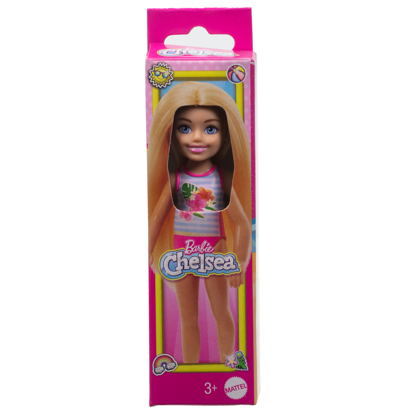 Barbie Chelsea Small Doll With Beach Swimsuit, Stripes & Floral Print, Blonde Hair & Blue Eyes