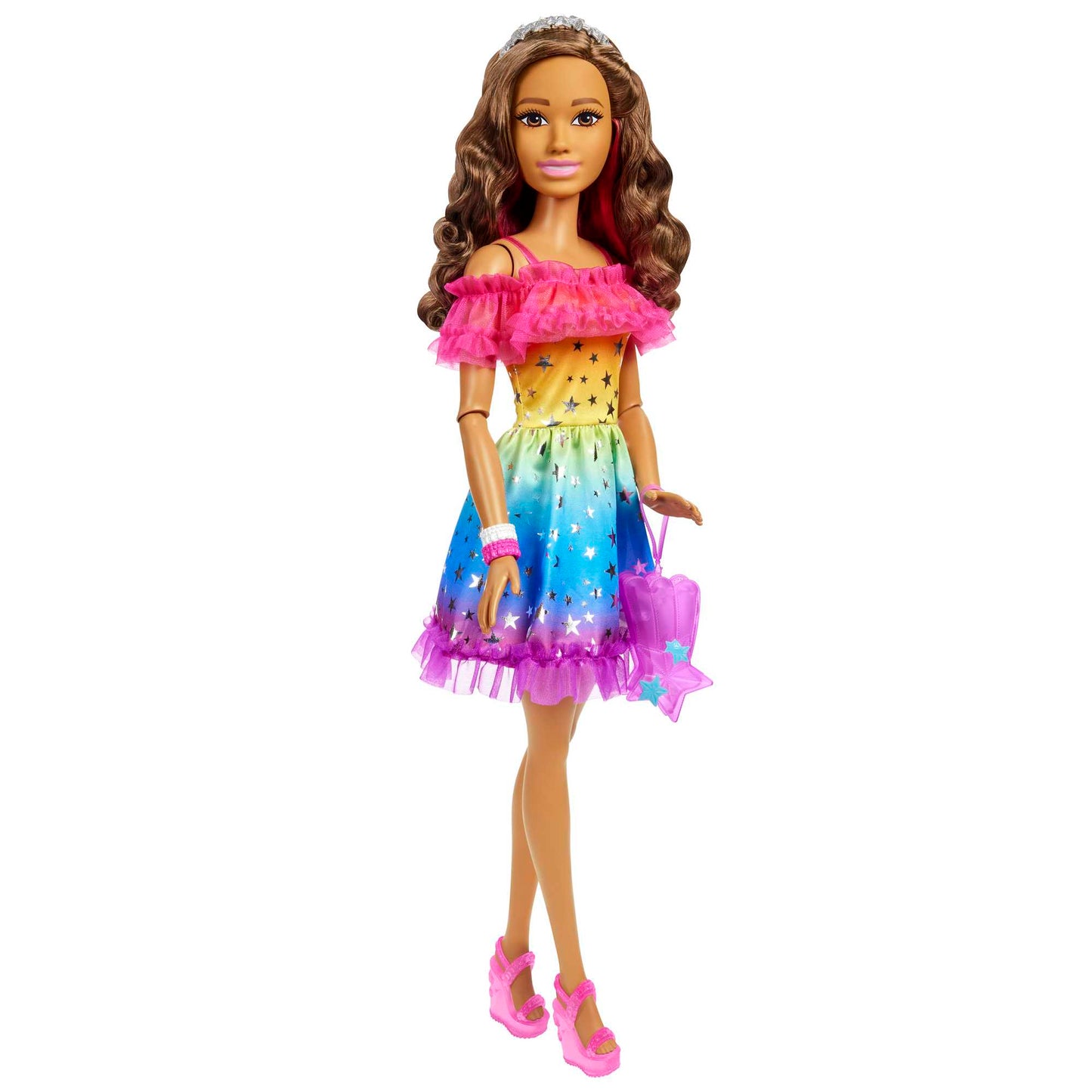 Barbie Poupée Grand Format 71,12 Cm, Brunette, Robe Arc-en-Ciel
